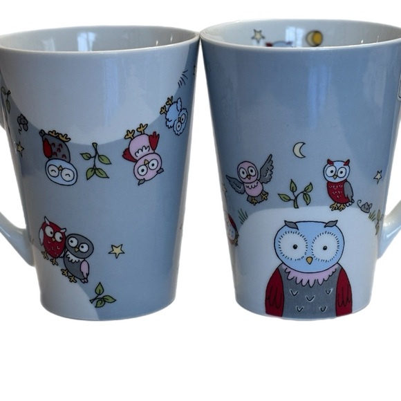 Konitz Owl Design Porcelain Mugs - Set of 2, Gray and White - Picture 5 of 6